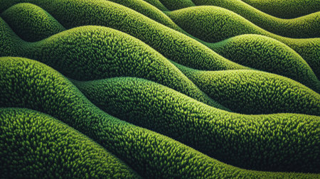 Aerial view of a lush green soybean field with symmetrical rows, illustrating efficient agricultural practices.の素材