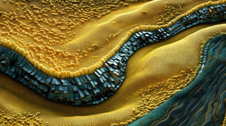 Aerial shot of a sunflower field forming a vibrant yellow mosaic, illustrating large-scale cultivation of oilseed crops.の素材