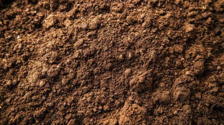 Close-up of a freshly plowed field with rich, dark soil, ready for planting, symbolizing the preparation stage of farming.の素材