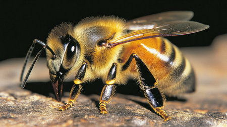 Close-up of a honeybee collecting pollen from a blossoming apple tree, illustrating the essential role of pollinators in agriculture.の素材