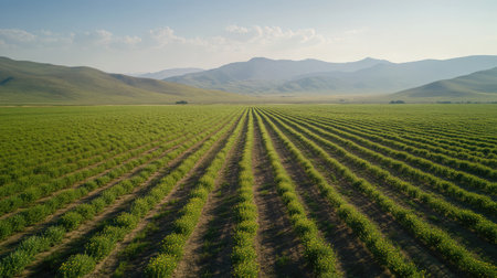 Field of sunflowers in full bloom, their bright yellow heads turned towards the sun, embodying the vibrancy of summer agriculture.の素材