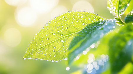 Close-up of water droplets on cabbage leaves in a vegetable garden, showcasing the freshness and vitality of homegrown produce.の素材