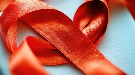 A close-up of a red ribbon forming a heart shape on a white gift box, symbolizing the joy of giving and receiving love.の素材