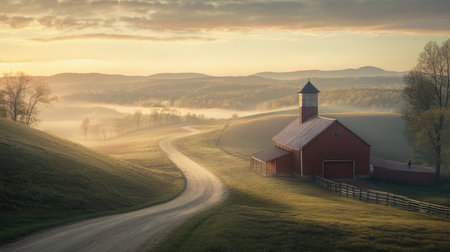 Aerial perspective of a farm with designated wildlife corridors, allowing safe passage for native species.の素材