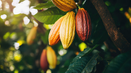 A cacao agroforestry system with cacao trees growing under the shade of native forest species, promoting biodiversity conservation.の素材