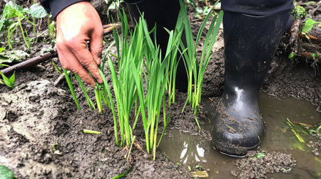 A green manure crop being incorporated into the soil, adding nutrients and improving structure.の素材