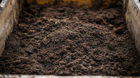 A raised bed garden with rich, well-aerated soil, ready for planting diverse crops.の素材