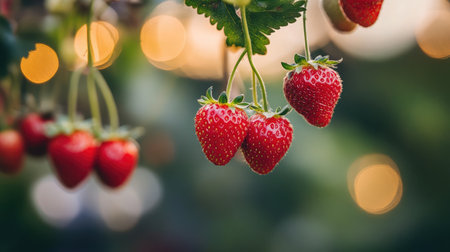A vertical hydroponic system growing strawberries indoors, utilizing space efficiently.の素材