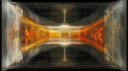 Abstract visualization of a secure database with encrypted layers and access controls.の素材