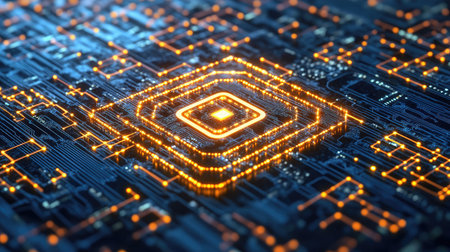 A digital maze with a secure path highlighted, representing safe navigation through cyber threats.の素材