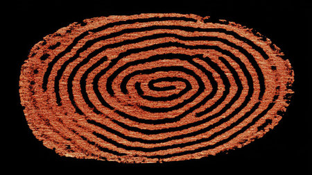 A digital fingerprint forming a shield, symbolizing identity protection in cybersecurity.の素材