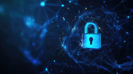 A digital DNA strand with padlock elements, symbolizing the protection of personal information.の素材