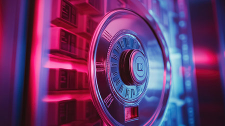 A digital safe with a combination lock, representing secure storage of sensitive information.の素材