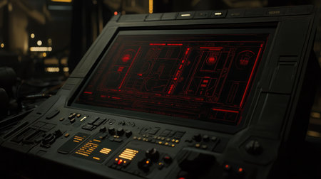 Close-up of a computer screen displaying a security breach alert, with red warning symbols.の素材