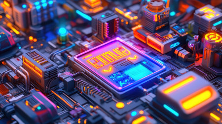 Close-up of a firewall interface blocking unauthorized access attempts, with alert indicators.の素材