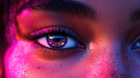 Close-up of a humanoid robot's face with realistic features and illuminated circuits, representing advanced AI robotics.の素材