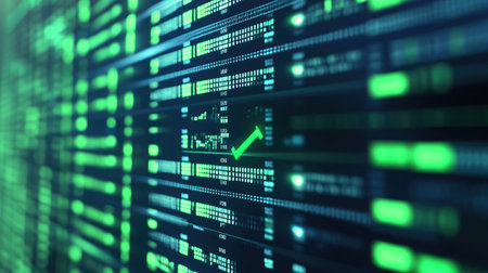 Close-up of a computer screen displaying a security certificate validation, with green checkmarks.の素材