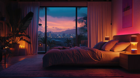 Smart lighting system with color-changing bulbs controlled via a central hub or application.の素材