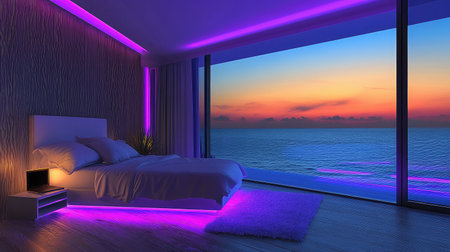 Smart lighting system with color-changing bulbs controlled via a central hub or application.の素材