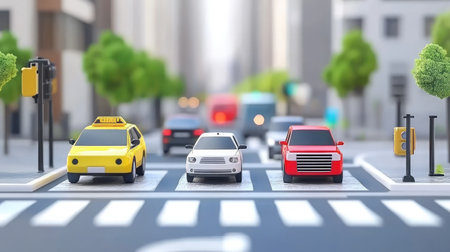 Smart transportation system with connected vehicles, traffic management, and real-time data displays.の素材