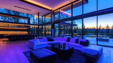 Smart lighting system with color-changing bulbs controlled via a central hub or application.の素材