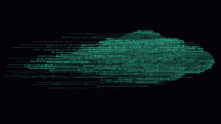 Abstract digital cloud composed of binary code, symbolizing cloud-based big data storage.の素材
