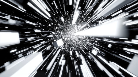 D rendering of data streams converging into a central point, representing data aggregation.の素材