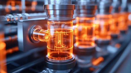 Abstract D rendering of a quantum computer with entangled particles and energy fields.の素材