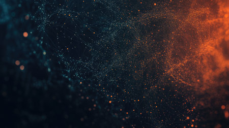 Abstract D rendering of interconnected data nodes forming a complex network on a dark background.の素材