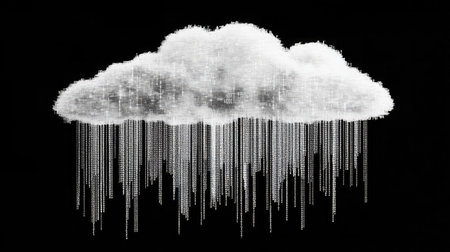 Abstract digital cloud composed of binary code, symbolizing cloud-based big data storage.の素材