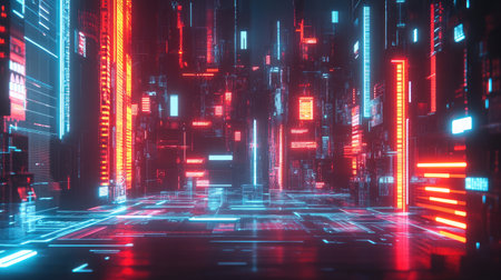 Abstract digital interface displaying interconnected IoT devices and data flow.の素材