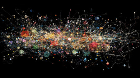 Abstract representation of a global digital network with interconnected data nodes.の素材