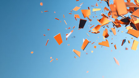 Abstract representation of data fragmentation with digital shards forming a cohesive whole.の素材