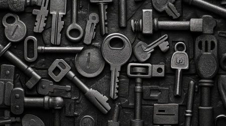 Abstract representation of data encryption with digital locks and keys over data streams.の素材