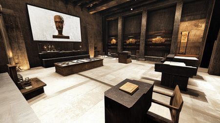 AR-enabled museum exhibit with interactive information overlays on historical artifacts.の素材