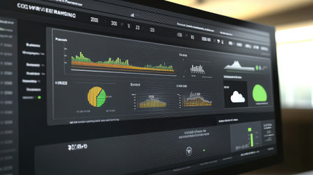 A futuristic dashboard displaying cloud performance metrics and analytics.の素材