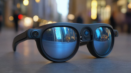 Close-up of an AR device's interface ports and connectivity options, emphasizing versatility.の素材