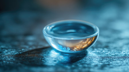 Close-up of a smart contact lens displaying augmented reality information overlays.の素材