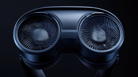 Close-up of a VR headset's cooling vents and heat dissipation design, emphasizing performance.の素材