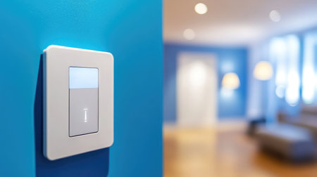 Close-up of a smart light switch with touch controls and wireless connectivity.の素材