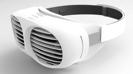 Close-up of a VR headset's cooling vents and heat dissipation design, emphasizing performance.の素材