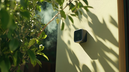 Connected environmental sensors monitoring air quality, temperature, and humidity levels.の素材