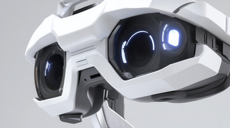 Close-up of a VR headset's interface ports and connectivity options, emphasizing versatility.の素材