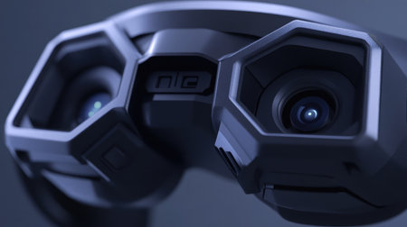 Close-up of a VR headset's interface ports and connectivity options, emphasizing versatility.の素材