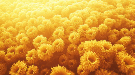 Aerial shot of a sunflower field forming a vibrant yellow mosaic, illustrating large-scale cultivation of oilseed crops.の素材