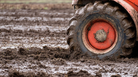 Close-up of a manure spreader's rotating discs evenly distributing organic fertilizer on a field.の素材