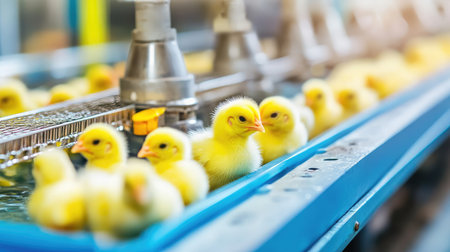 Close-up of a waterer and feeder setup in a poultry brooder, designed for raising healthy chicks.の素材