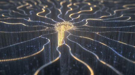 D rendering of a digital brain with data streams flowing through it, symbolizing data intelligence.の素材