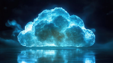 A cloud icon with interconnected nodes, representing distributed cloud computing.の素材