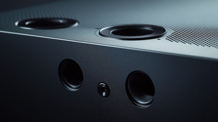 Close-up of an AR device's cooling vents and heat dissipation design, emphasizing performance.の素材